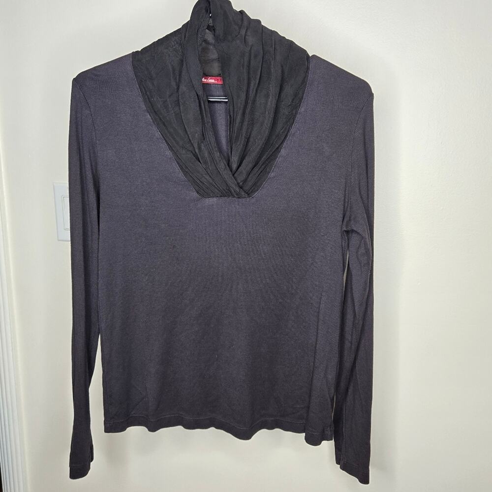 BARBARA LESSER Fibers Black Cowl Neck Long Sleeve Mixed Media Top Size M